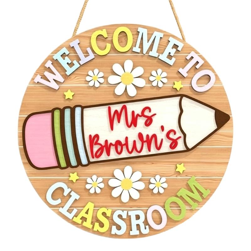 Teacher Door Sign For Classroom Door Decorations Classroom Welcome Sign for Teachers, Wood School Plaque with Rope Cord for First Day Entry Display