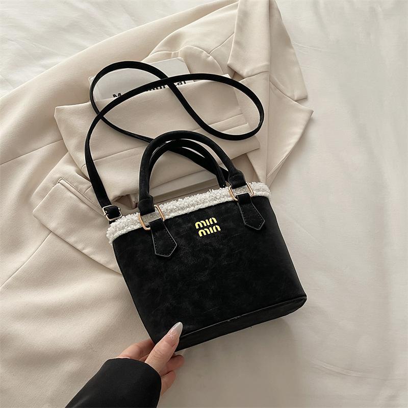 Ретро высококачественная плюшевая подмышечная сумка женская новая вместительная портативная сумка-ведро замшевая сумка через плечо