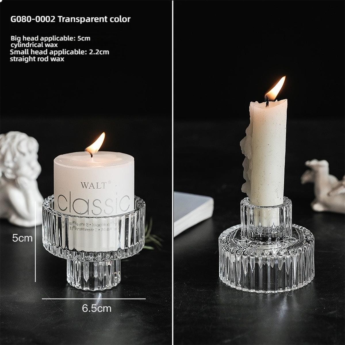 

Clear Small Glass Candle Holder for Dining Table - Transparent Desktop Centerpiece Decor, Modern Table Design Candlesticks