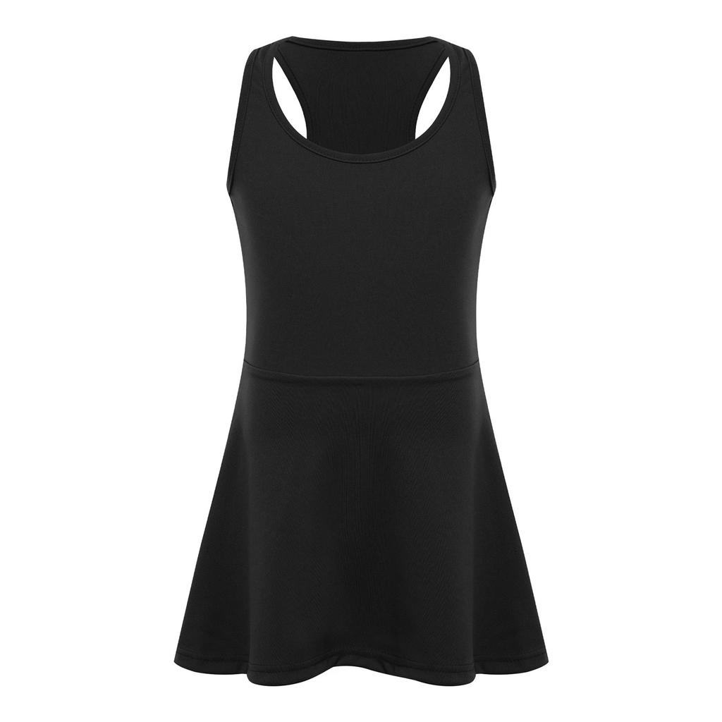 Girls Workout Tennis Dress U Neck Sleeveless Racerback Sundress Solid Color Golf Sports Dresses