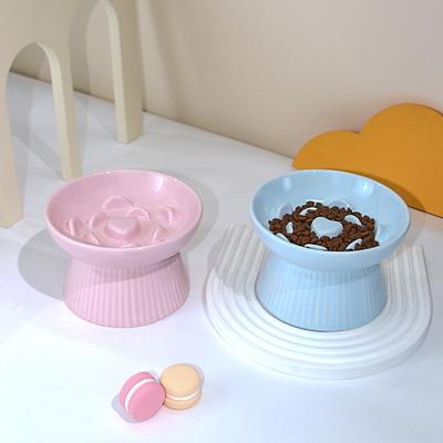 Bol en céramique pour chat, bol pour chien, chien moyen et petit, chat anti-étouffement, alimentation lente, bol à alimentation lente, anti-renversement, pied haut, protection du cou, bol à riz