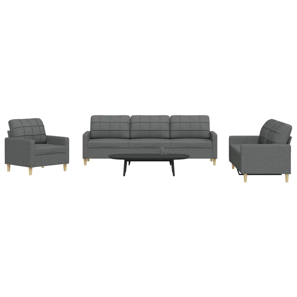 3 Piece Sofa Set Dark Grey Fabric