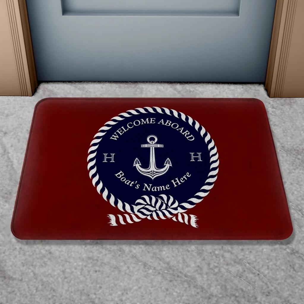 Custom Boat Name Anti Slip Door Mat Nautical Anchor Compass Ship Wheel Personalized Home Decor Floor Mat Indoor Outdoor Bath Rug