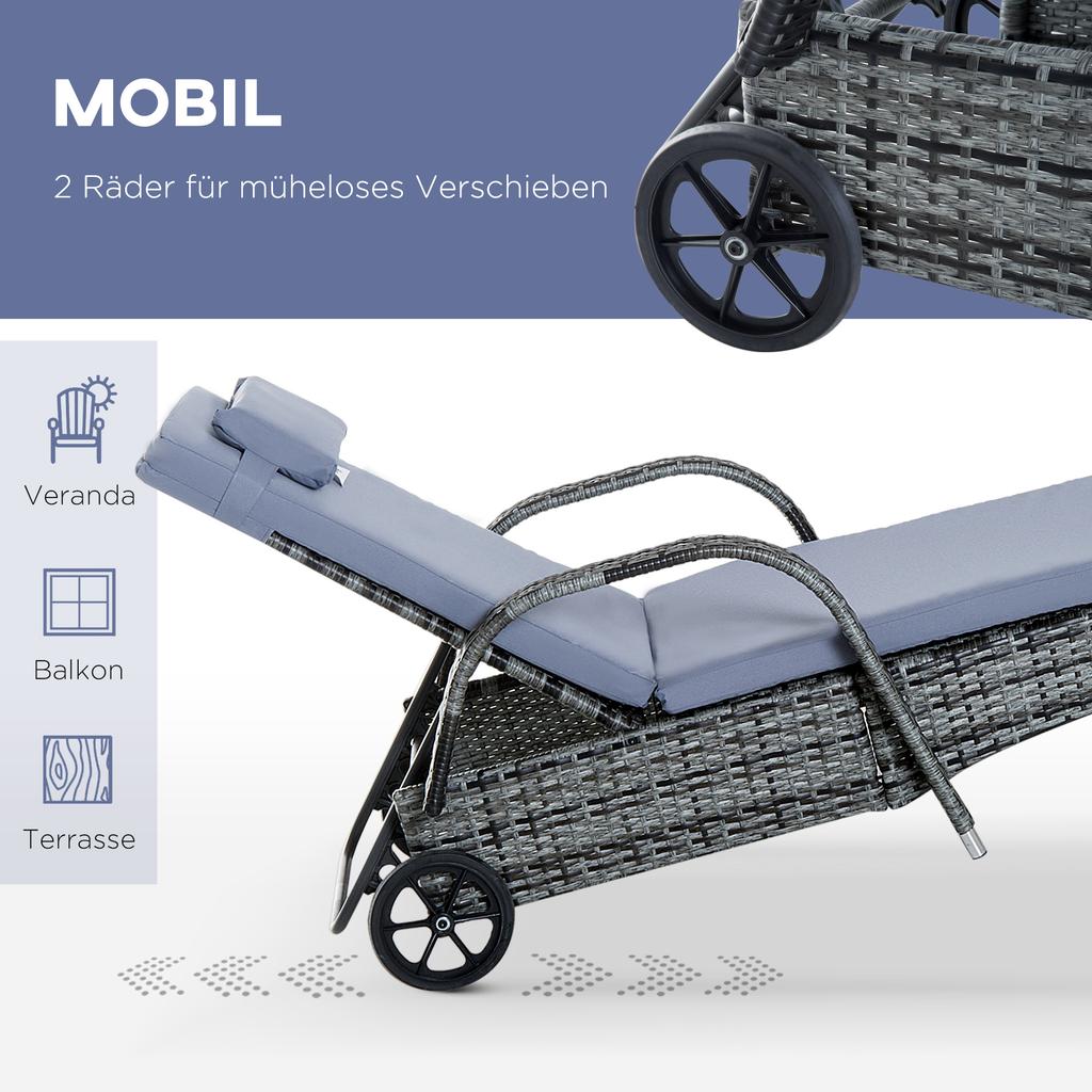 Garden Furniture Set, 3-Piece, Sun Lounger and Table, Polyrattan and Metal, Grey