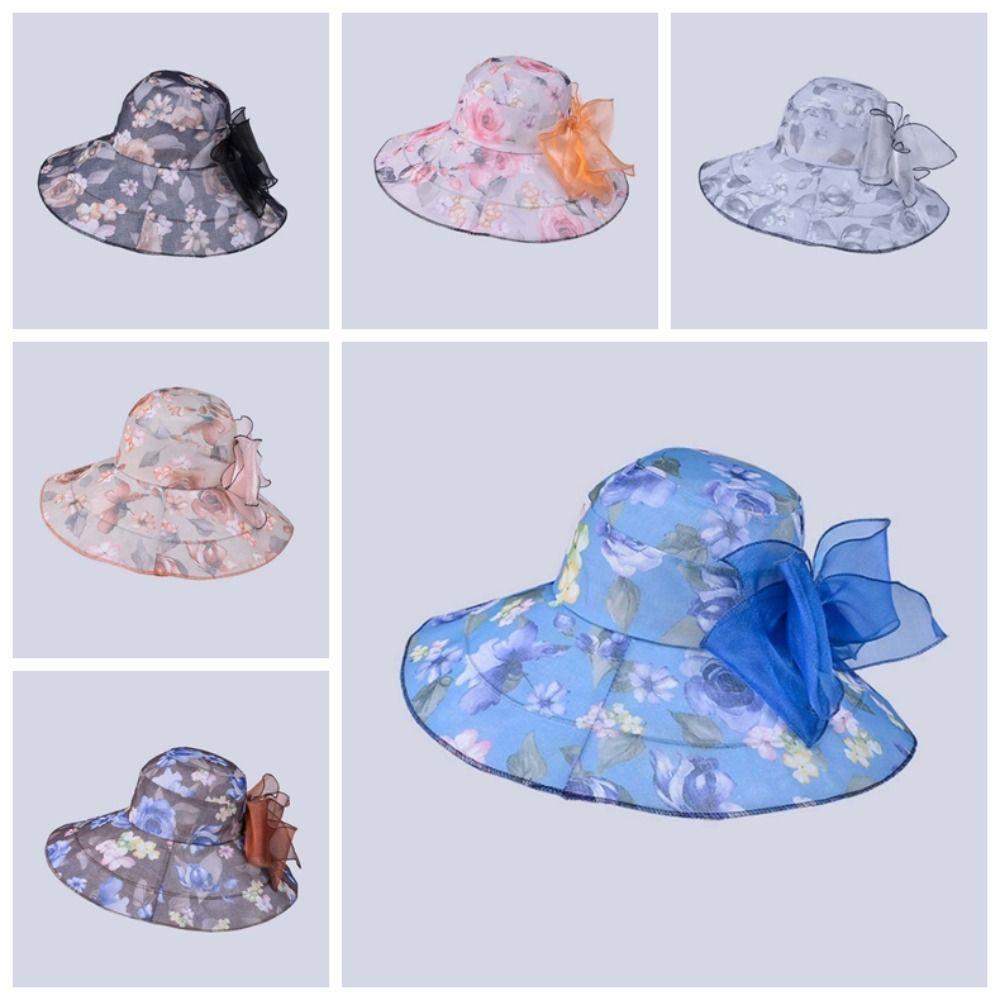 Detachable Bow Mom Fisherman Hat Windproof Rope Sunscreen Basin Hat Thin Bow Sunshade Cap  Travel