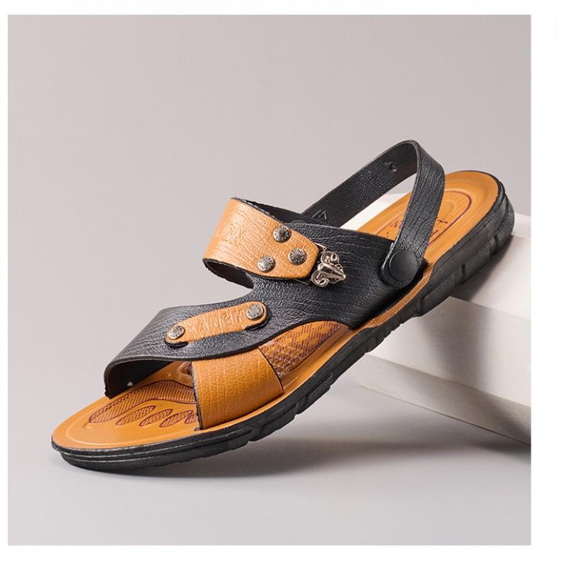 

2025 beach fashion sandals dual-purpose 2018 non-slip wear-resistant cool slippers imitation leather one-word drag versatile Shoes 39 коричневый
