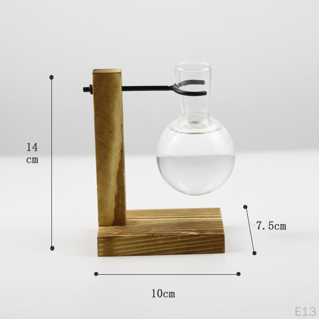 Terrarium Transparent with Wooden Stand Glass Vase Holder Creative Flower Pot for Coffee Shop Room