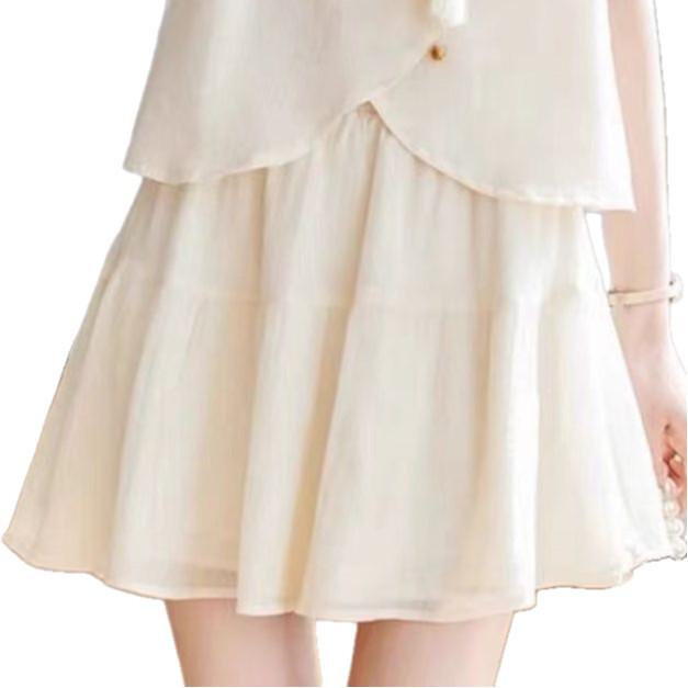 2024 Summer Women's Embroidered Chiffon Two-Piece Set: Chinese Style Shirt & Skirt