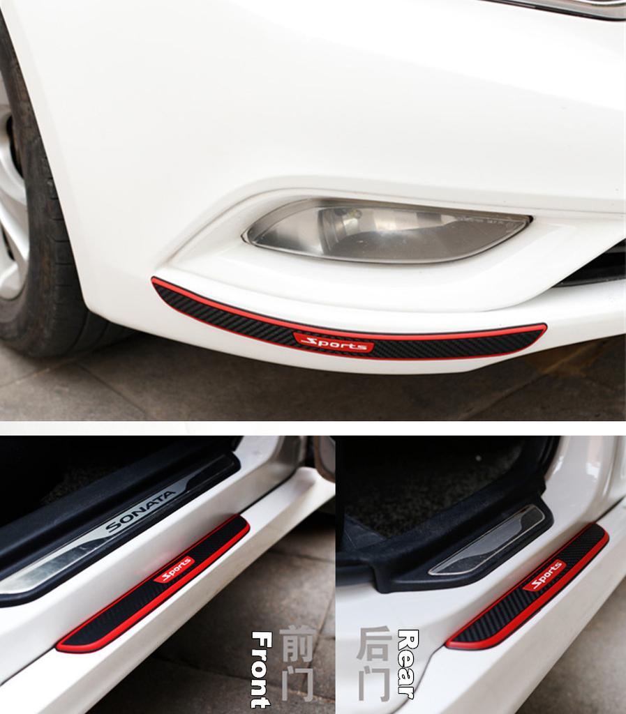 Carbon Fiber Color Rubber Door Scuff Sill Cover Panel Step Protector Sport Style