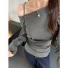 Sweet and Spicy Pure Desire Hot Diamond Beveled Off-shoulder Long-sleeved T-shirt for Women Autumn New Slim Fit Inner Unique Bottoming Shirt Top