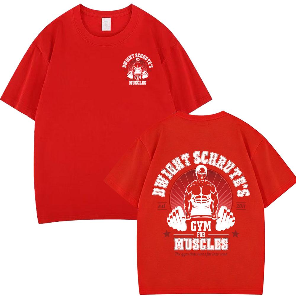 Dwight Schrute Gym for Muscles Doublesided T Shirt Tv Series The Office Michael Scott Hiphop Casual T Shirts Men Cotton Tees