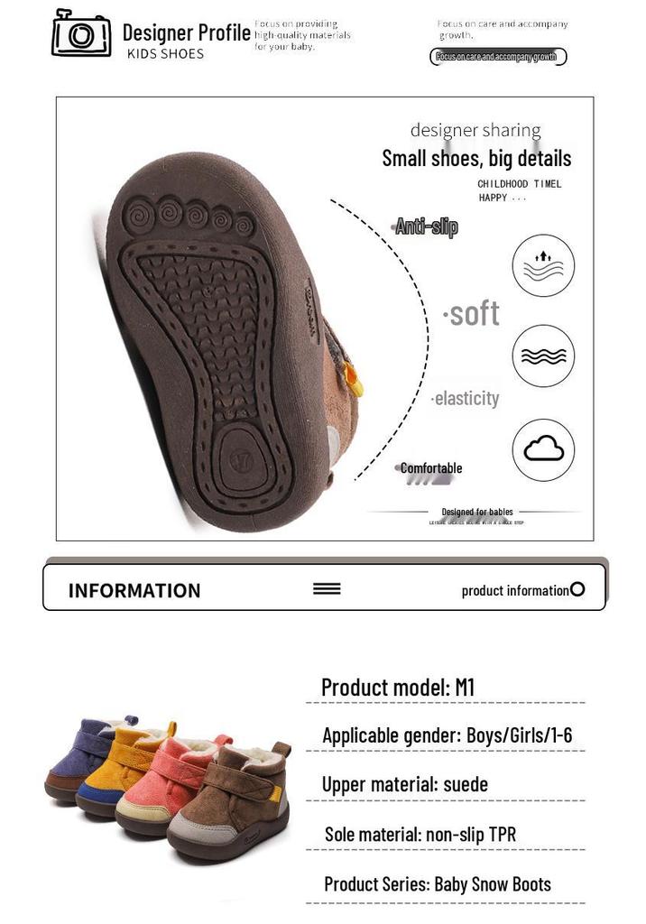Winter-Kleinkindstiefel mit Samtfutter (Alter 1-4) - Weiche Sohle, Rutschfest, Baumwoll-Schneestiefel für Jungen & Mädchen