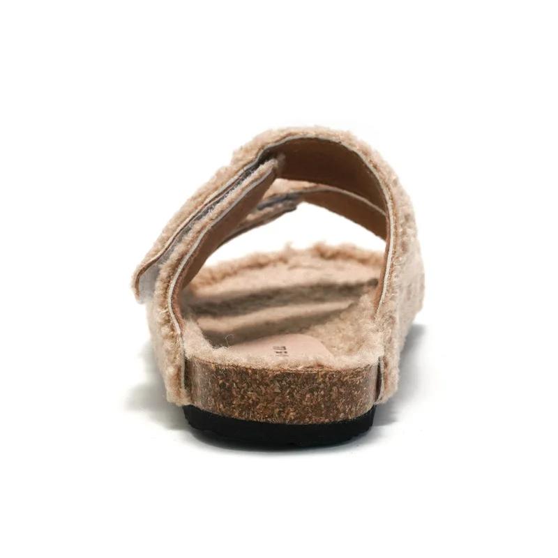 Fashion New Women's Cork Slippers In Autumn and Winter Wear Women's Suede Warm Home Slippers
