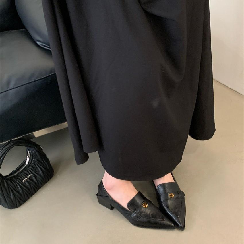 3CM French retro first-layer cowhide deep-mouth camellia loafers 2025 early autumn one-pedal comfortable small leather shoes