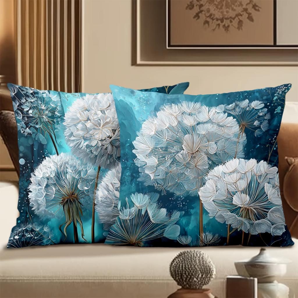 Blue Dandelion Patterned Cushion Covers For Home Decor Polyester Pillowcase, Sofa Decorative Cushion Cov Headboard Pillow