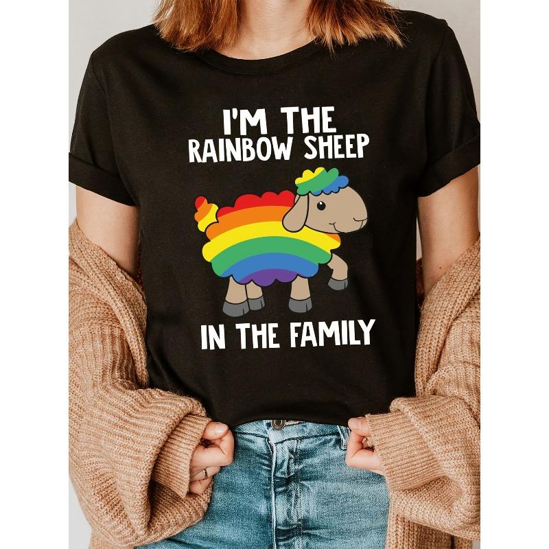 

Women s LGBTQ Pride Rainbow Sheep T-Shirt - I The Rainbow Sheep in The Cute Lettering, Short Sleeve Crew Neck Casual Top, 4XL чорний
