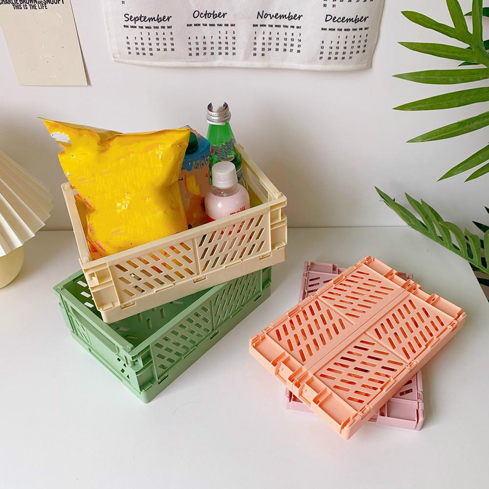 Foldable Plastic Storage Box Student Desktop Organizer Hand Account Tape Stationery Skin Care Product Storage Basket Storage Basket