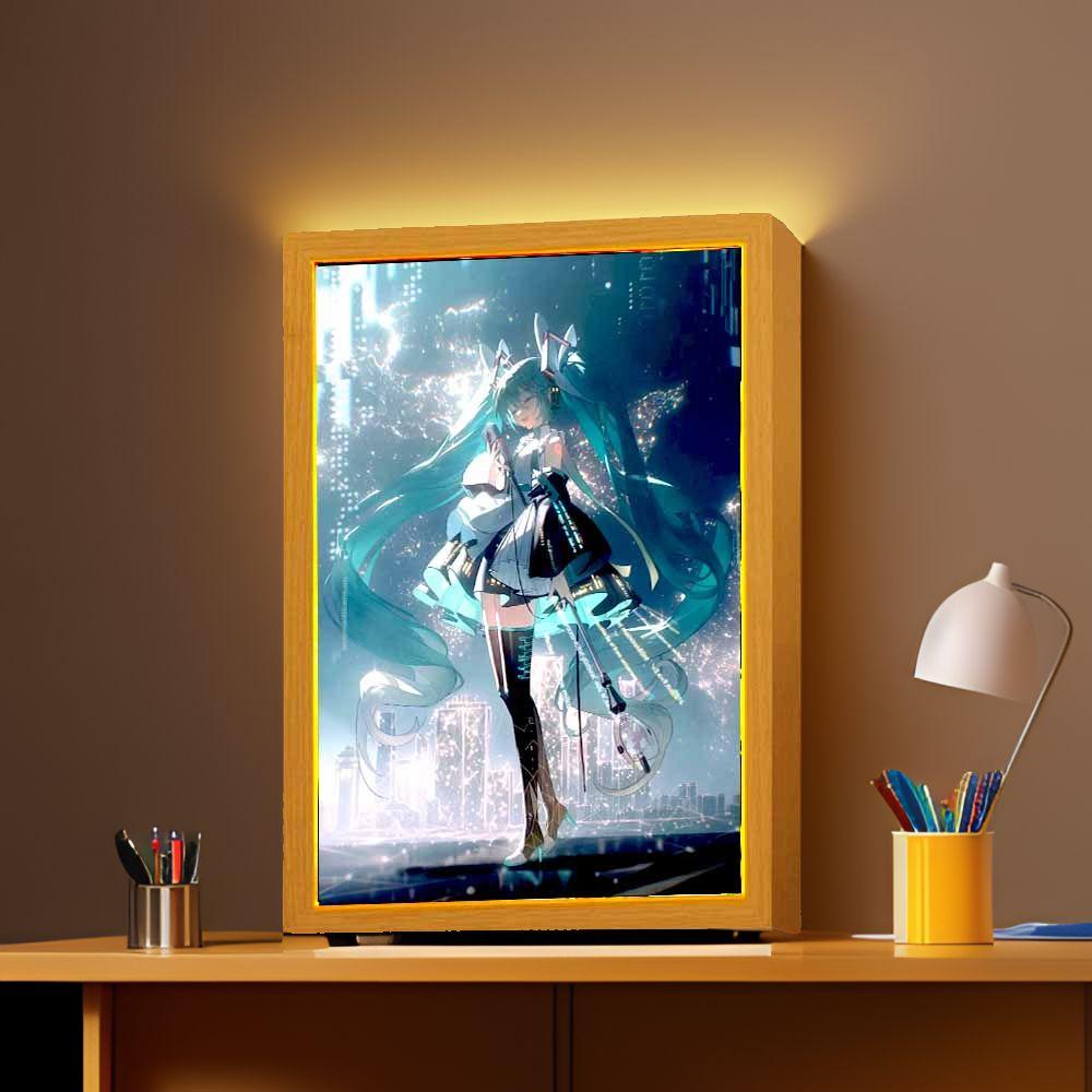 Anime Figure Hatsune Miku Light Painting Photo Frame Kawaii Action Figures Led Night Light PVC Collectible Model Toys Girl Gift