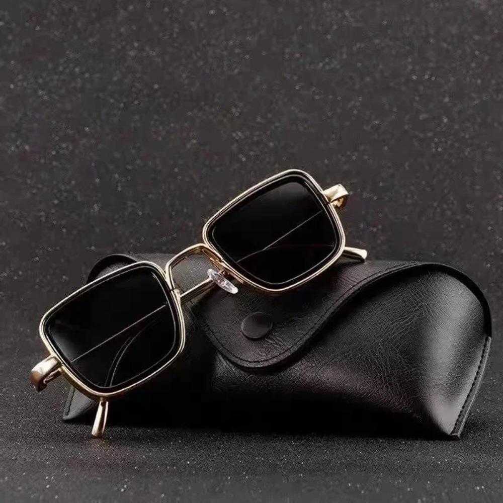 Square Protective Glasses Durable Metal Eyeglass Frame Retro Thick Sunglasses Men's UV400 High Definition