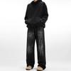 Retro black washed straight old jeans men's and women's loose high street vibe street design pants tide