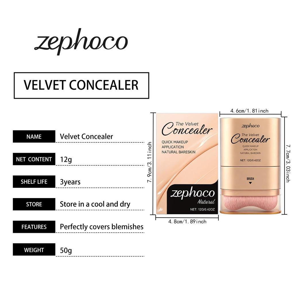 Zephoco Concealer Foundation Stick Natural Color Lightweight Hydrating Buildable Coverage For Daily Makeup Velvet Finish 1PC