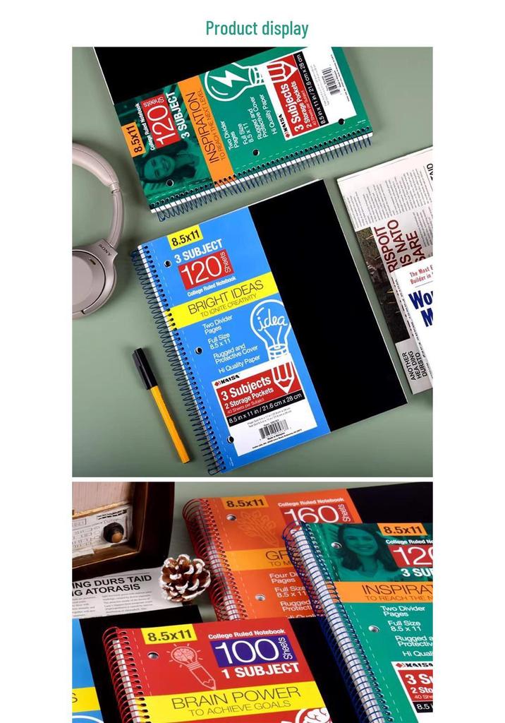 Kaisa American Inspiration Spiral Notebook - Sectioned for College and Graduate Exams, Loose-leaf