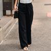 Women Casual Loose Elastic Waist Wide Leg Trousers Long Straight Pants Solid Autumn Polyester Cotton Comfortable