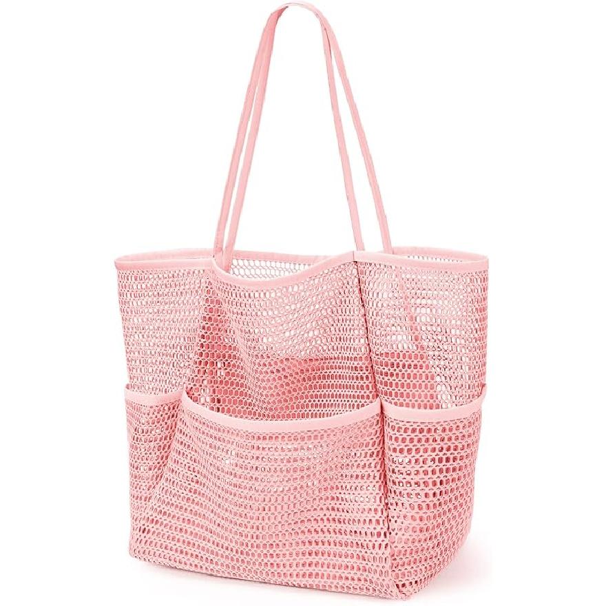 Beach Bag with Mini Pocket Beach Tote Bags for Women Large Foldable Mesh Swimming Pool Travel Bags Sandproof