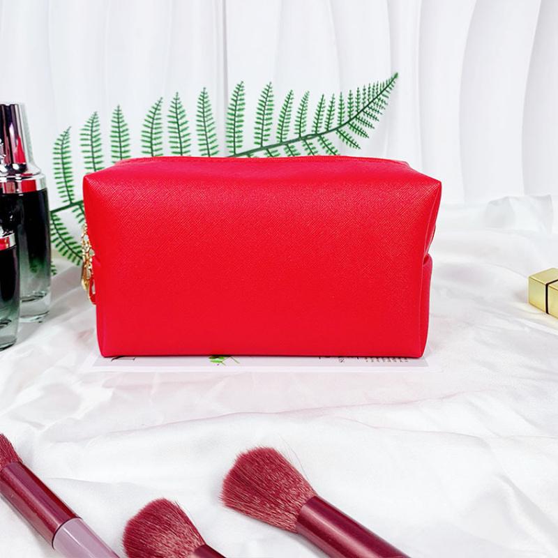 Dopaminová kožená kosmetická taška na úschovu make-upu, osmihranná malá čtvercová taška, jednoduchá jednobarevná dárková kosmetická taška