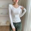 Women's Slim Fit V-Neck Ribbed Long-Sleeve Top for Autumn/Winter