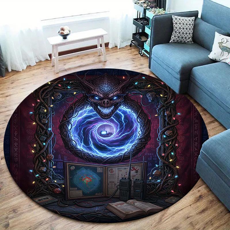 Vortex Crossing Gate Round Area Rug,Carpet Rug for Living Room Bedroom Sofa Playroom Decor,Non-slip Floor Mat