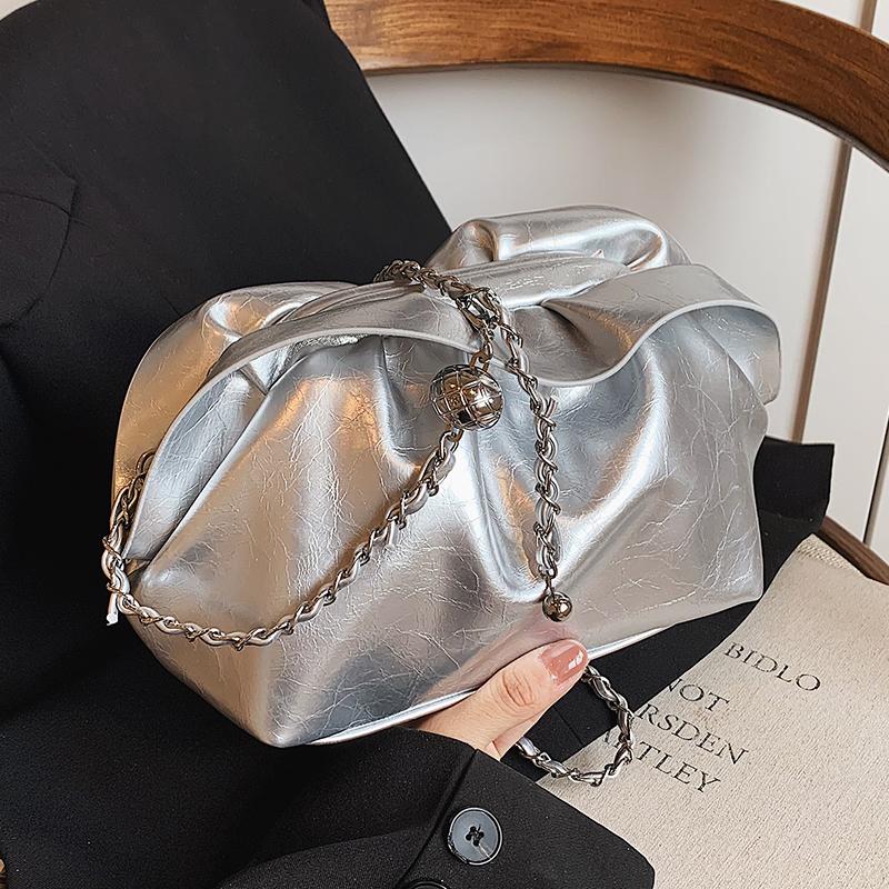 

Женская новая модная сумка через плечо с цепочкой, однотонная складная сумка-облако, женская мягкая сумка из искусственной кожи на одно плечо подмышкой