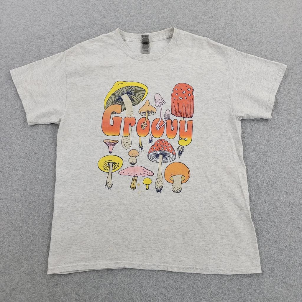 Groovy Mushroom Shirt Mens Large Psychedelic Gray Heavy Cotton Graphic