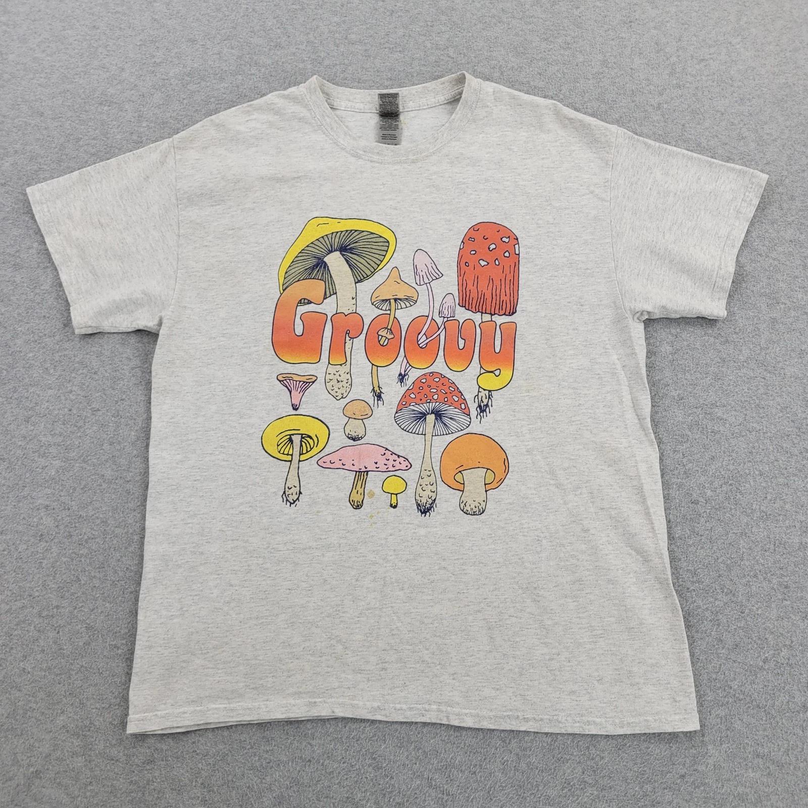 Groovy Mushroom Shirt Mens Large Psychedelic Gray Heavy Cotton Graphic L