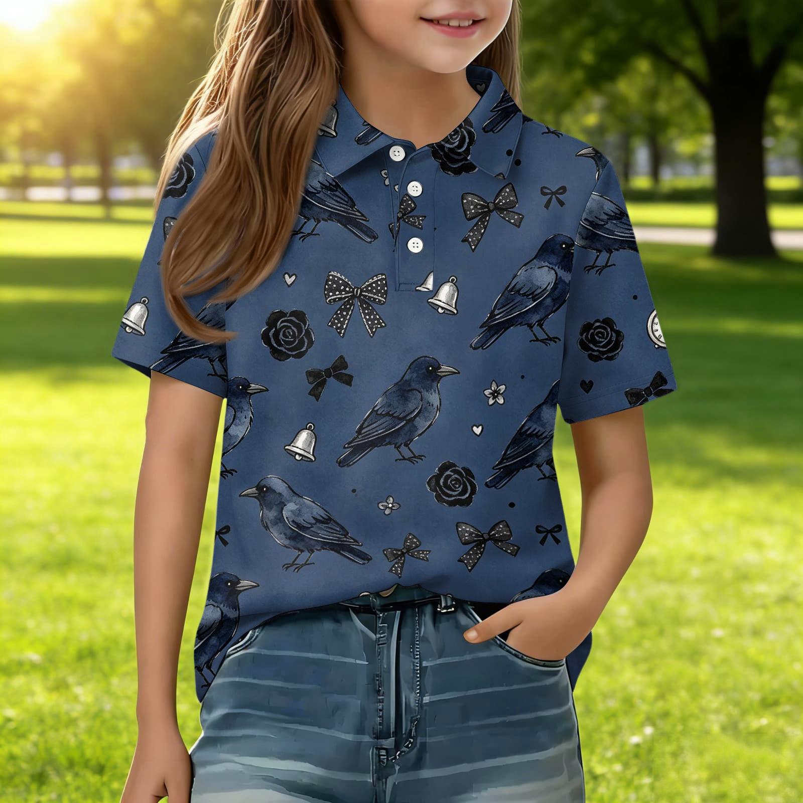 

Kids Casual Short Sleeve Polo Shirt Animal Print T Shirt Lightweight Breathable Comfortable Daily Wear for Boys and Girls 160 чёрный