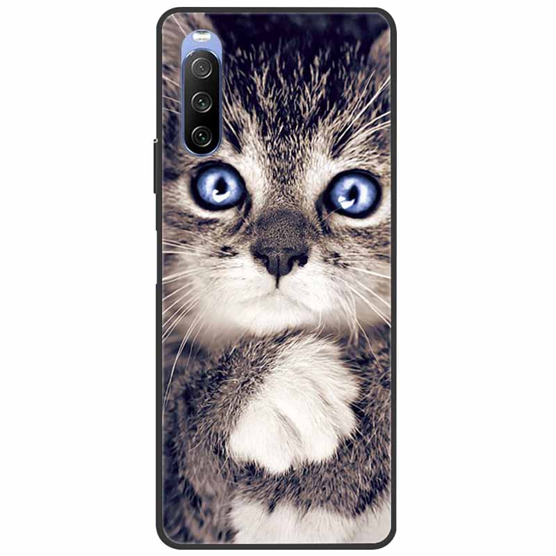 Soft Cover For Sony Xperia 10 III /5 III /1III Case Silicone Painted Marble Cat Funda Cover for Sony Xperia 1 II /10 II /5 Coque