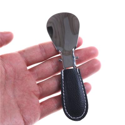 Calçadeira de 12*3,5 cm de aço inoxidável dobrável Pu couro alça durável calçadeira