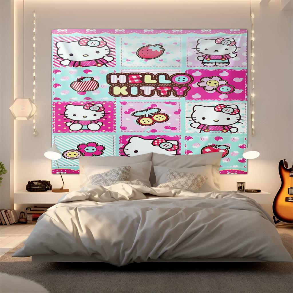 Hello Kitty Tapestry Wall Hanging Kawaii Aesthetic Room Decor Cute Wall Art for Bedroom Dorm Teen Girls