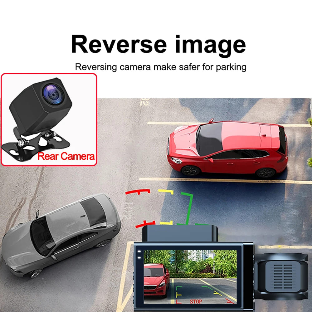 Câmera de painel de três lentes para carros Black Box HD 1080P Gravador de vídeo de carro com WIFI Visão noturna G-sensor Gravação em loop DVR Câmera de carro