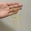 Dark Gothic Inlaid Red Crystals Gold Color Sun Sword Cross Dangle Earrings for Women Personality Retro Hallowmas Party Jewelry