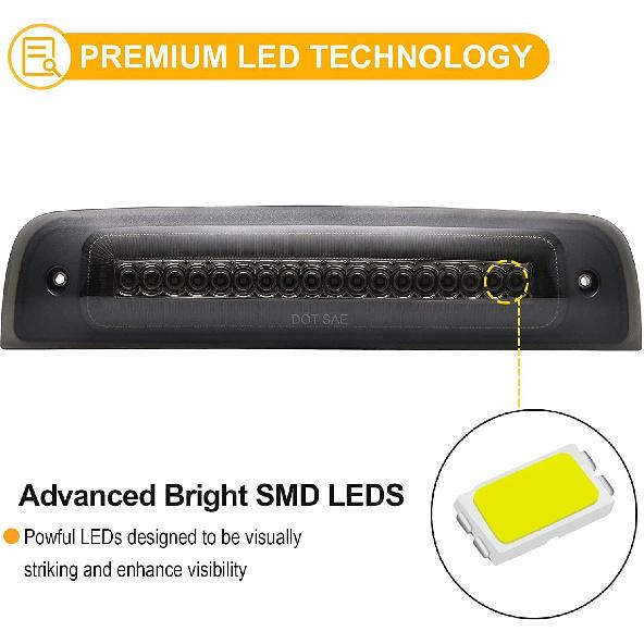 R&F Auto LED Strobe Third Brake Light Compatible With Ram 1500 2500 3500 4500 5500, 2010-2018, F1 Style Red Flash Smoked High Mounted Stop Lights