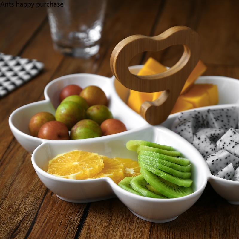 Heart-shaped Ceramic Plate Multi-frame Fruit Plate Salad Bowl Snacks Platter Dried Fruit Tray Dessert Cake Pan Decorative Plates