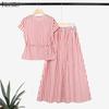 ZANZEA Women Short Sleeve Blouse and Long Skirts Stripe Print Two Piece Suit Sets