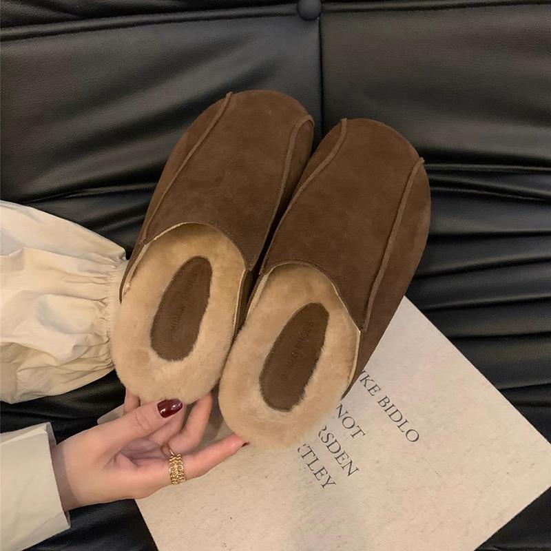 Ленивые пушистые тапочки на толстой подошве Баотоу полутапочки женские осенне-зимние новые хлопковые тапочки на одной педали 35 темно-коричневого 3598₽