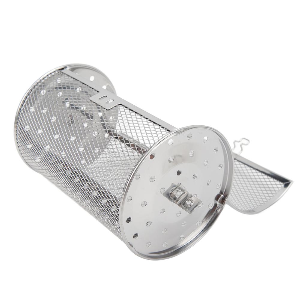 Rolling Grilling Basket Stainless Steel BBQ Rolling Basket Fork Wire Mesh Cylinder Grill Basket for Camping Picnic