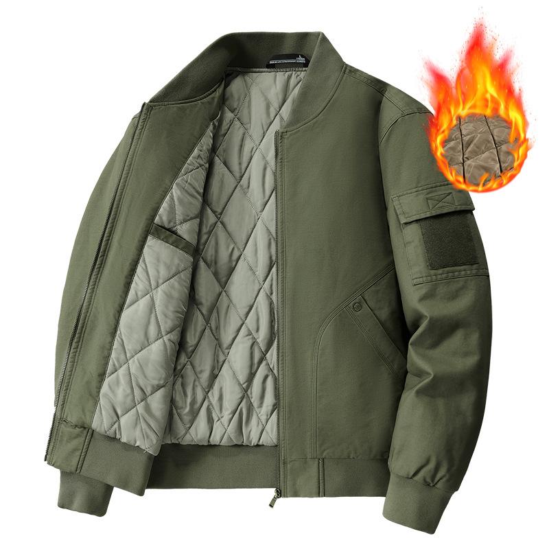 Fleece Bomber Jacket Men's Spring and Autumn Cotton Washed Loose Tooling Casual Jacket