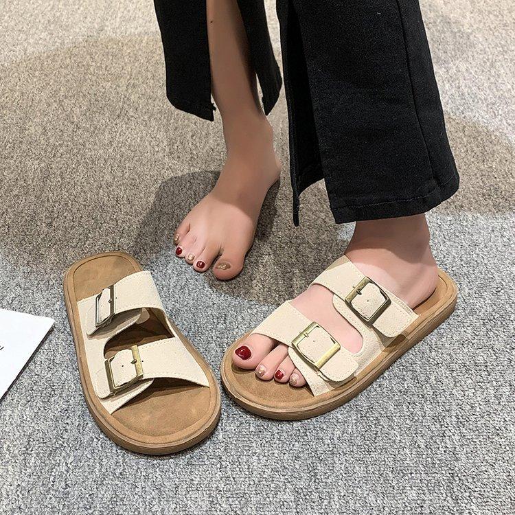 

[youshilai] Leather thick-bottomed Boken half slippers for women to wear summer 2025 new beach cool slippers 40