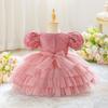2026 Girls' V-Neck Mesh Cake Skirt Dress - Birthday & Flower Girl Party Outfit