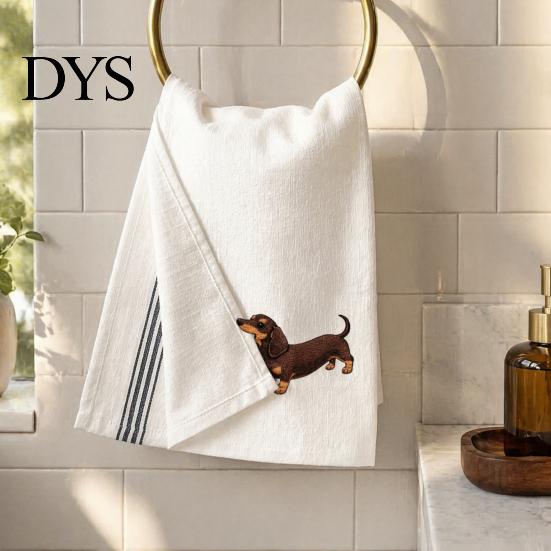 Cute Kitchen Decor Puppy Tea Towel, Embroidered Corgi Dachshund Dish Absorbent Decorative Hand Towels for Bathroom Quick Dry Towel Dog Lovers