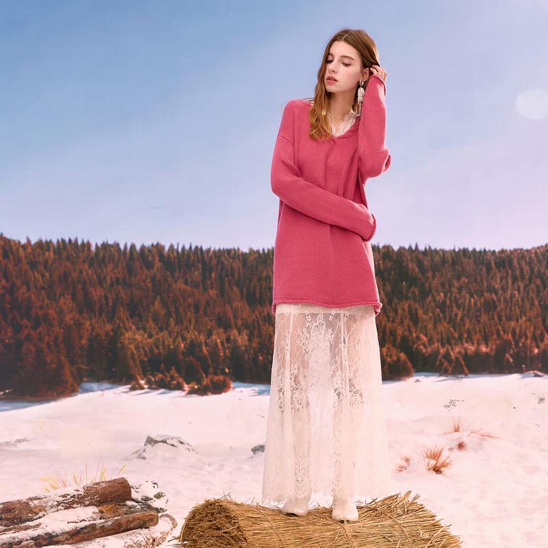 Sancai Women's 2025 Winter Dopamine V-Neck Loose Knit Sweater